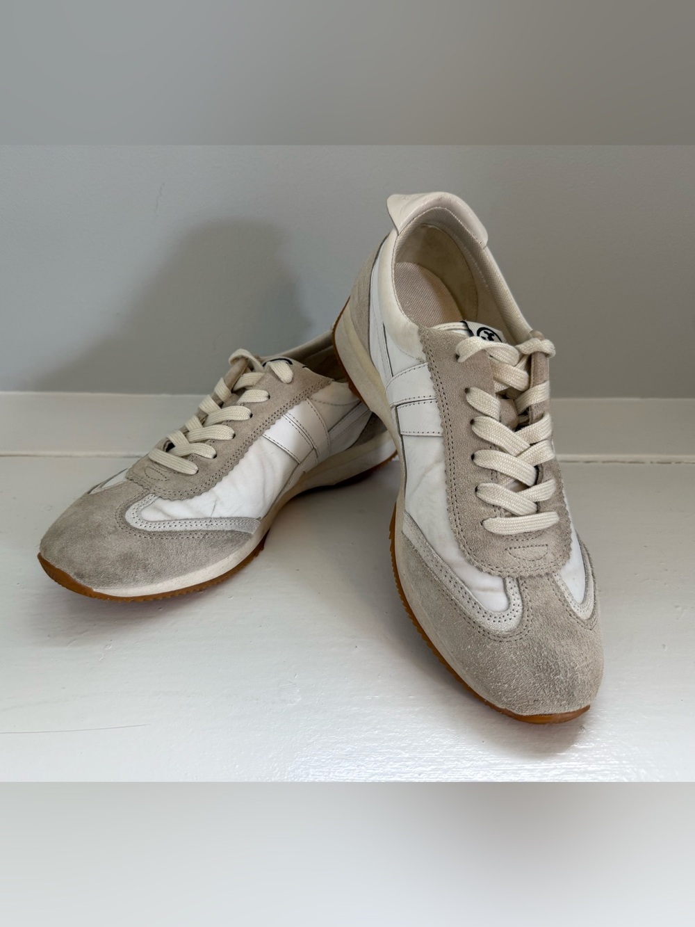 Tory Burch Women's Hank Beige and White Suede-Trim Sneakers